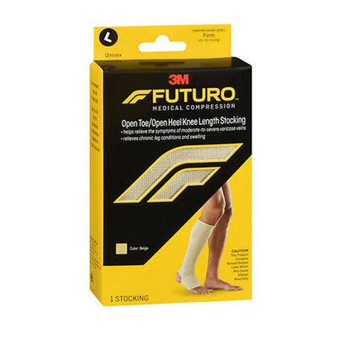 Futuro, Medical Compression Open Toe Open Heel Knee Length Stockings Unisex Large Beige Firm, 1 Pair Futuro
