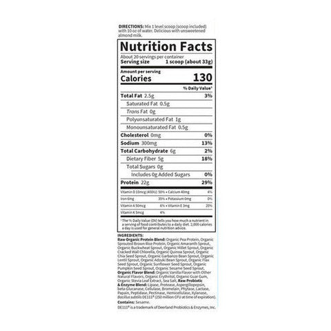 Garden of Life, Raw Organic Protein Powder Vanilla, 660 Grams Garden of Life