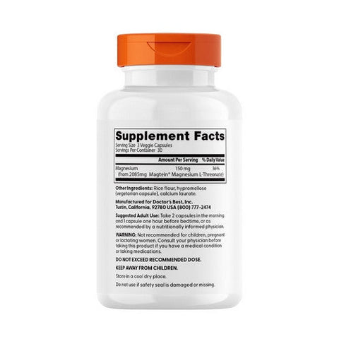 Doctors Best, Brain Magnesium with Magtein, 150 Mg, 90 Veggie Caps Doctors Best
