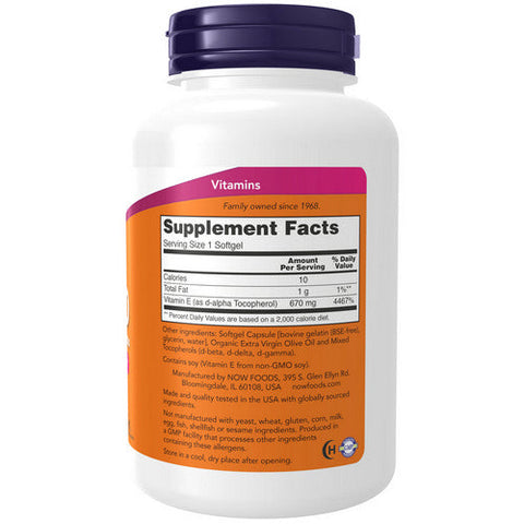 Now Foods, E-1000 - 100% Natural Mixed Tocopherols, 100 SOFTGELS Now Foods