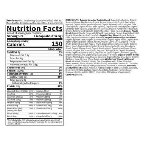 Garden of Life, Raw Organic Meal Replacement Protein Powder Vanilla, 525 Grams Garden of Life