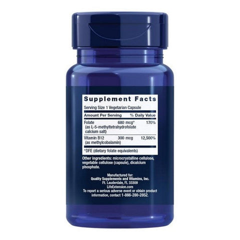 Life Extension, Bioactive Folate And Vitamin B12, 90 Veg Caps Life Extension
