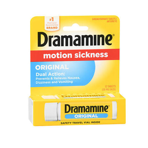 Dramamine, Motion Sickness Dimenhydrinate Antiemetic Dual Action Tablets Original, 50 Mg, 12 Tabs Dramamine