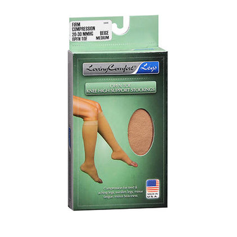 Knee High Support Stockings Firm Compression Open Toe Medium Beige 1 Pair by Loving Comfort