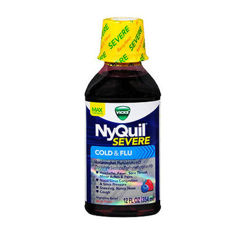 Vicks, NyQuil Severe Cold And Flu Liquid Berry Flavor, 12 Oz Vicks