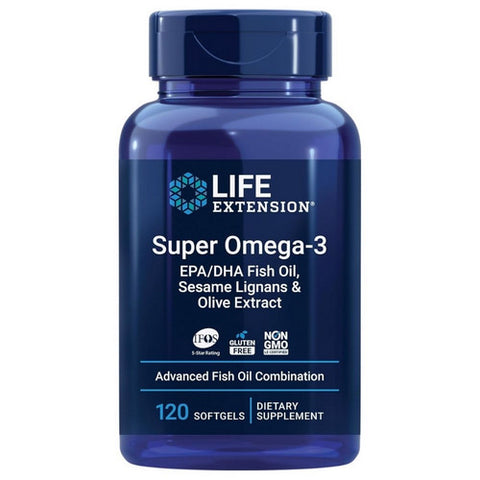 Super Omega 3 EPA And DHA Fish Oil Sesame Lignans And Olive Extract 120 Soft Gels by Life Extension