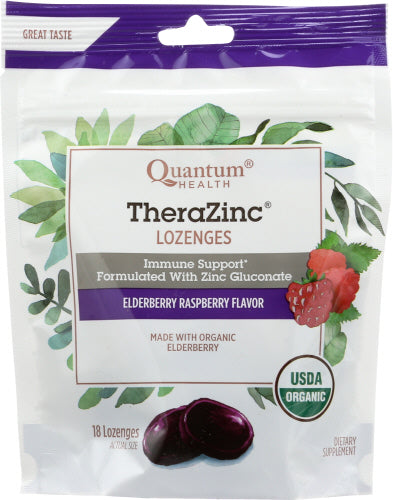 Quantum Health, TheraZinc Organic Bagged Lozenges, Elderberry and Raspberry 18 Count Quantum Health