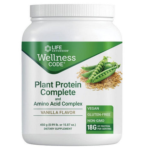 Life Extension, Plant Protein Complete and Amino Acid Complex, Vanilla 450 Grams Life Extension