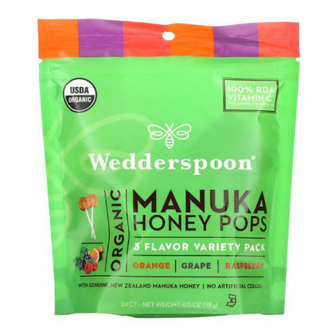 Wedderspoon, Organic Manuka Honey Pops For Kids, 24 ct, 4.15 Oz Wedderspoon