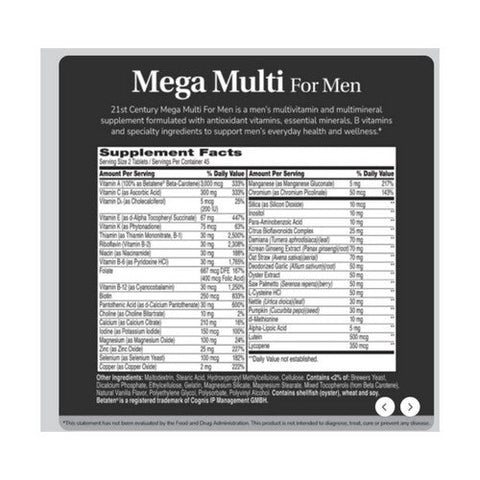 21st Century, 21st Century Mega Multi for Men, 90 Tabs 21st Century
