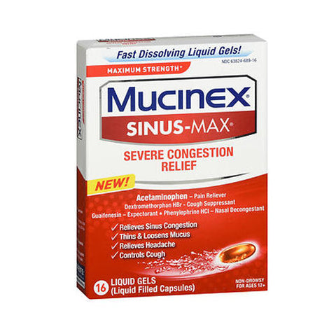 Mucinex, Sinus-Max Pressure Pain And Cough Liquid Gels Maximum Strength, 16 Each Mucinex