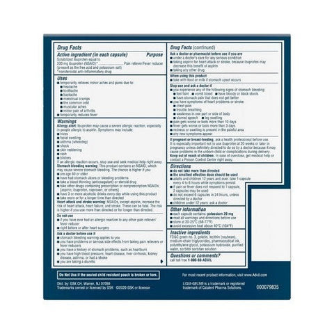 Advil, Liqui-Gels Pain Reliever And Fever Reducer, 200 Mg, 50 packets of 2 liquid filled caps