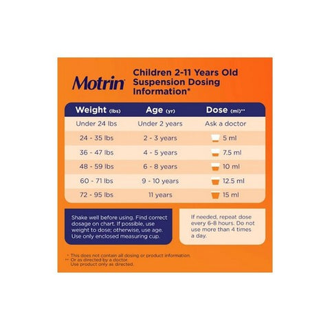 Motrin, Children'S Ibuprofen Oral Suspension Grape, 100 Mg, 4 Oz