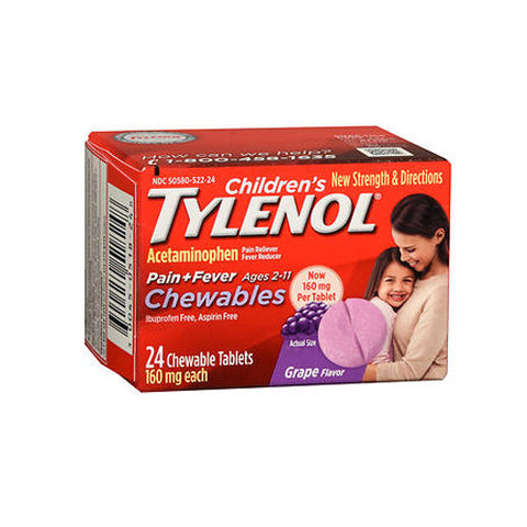 Tylenol, Children'S Pain + Fever Acetaminophen Chewable Tablets Grape, 160 Mg, 24 Tabs Tylenol