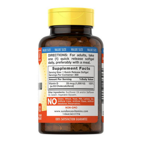 Sundance, D3 Quick Release Softgels, 1000 IU, 300 Tabs Sundance
