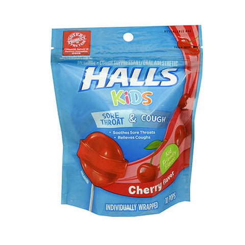 Halls, Kids Cough & Sore Throat Pops Cherry Flavor, 10 Each Halls