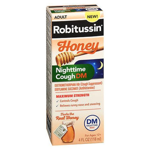 Robitussin, Adult Honey Nighttime Cough Dm Liquid Maximum Strength, 4 Oz Robitussin