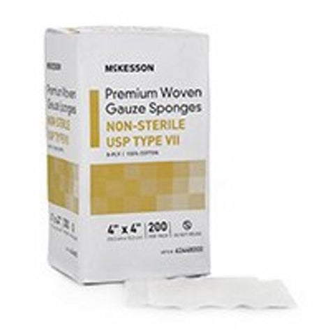 McKesson, USP Type VII Gauze Sponge McKesson Cotton 8-Ply 4 X 4 Inch Square NonSterile, Pack Of 200 McKesson