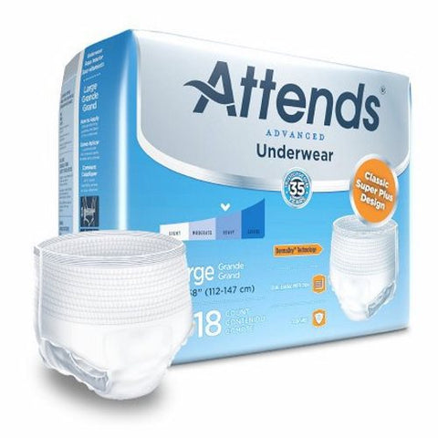 Attends, Unisex Adult Absorbent Underwear Advanced Pull On with Tear Away Seams Large Disposable Heavy Absorbency, Pack Of 18 Attends