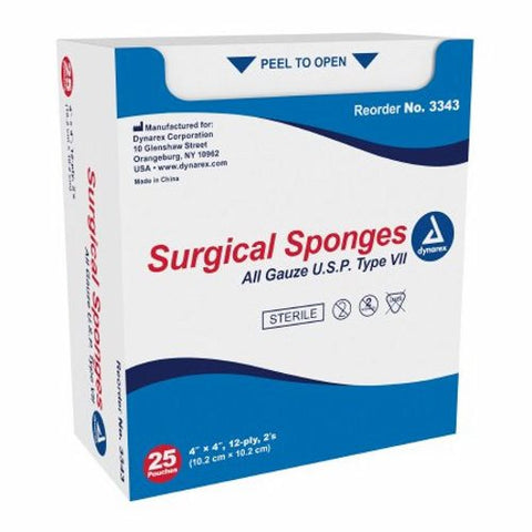Dynarex, Gauze Sponge 4 X 4 Inch 12-Ply Sterile 3343, Case Of 24 Dynarex