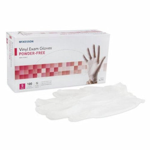 McKesson, Exam Glove McKesson Small NonSterile Vinyl Standard Cuff Length Smooth Clear Not Chemo Approved, Box Of 150 McKesson