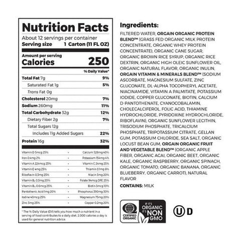Orgain, Organic Nutritional Shake Sweet Vanilla Bean Flavor, 11 Oz (Case Of 12) Orgain