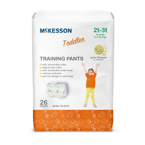 McKesson, Toddler Training Pants Pull On with Tear Away Seams Size 2T to 3T Disposable Heavy Absorbency, Count of 4 McKesson