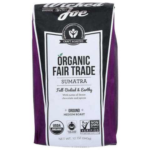 Wicked Joe Coffee, Coffee Sumatra Ground, Case of 6 X 12 Oz Wicked Joe Coffee