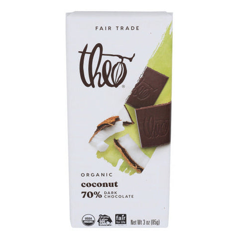 Theo Chocolate, Organic Dark Chocolate Bar Coconut, 3 Oz(Case Of 12) Theo Chocolate