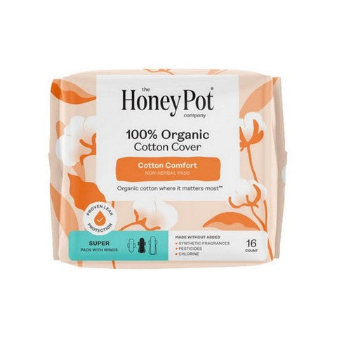The Honey Pot, Organic Top Sheet Super Non Herbal Menstrual Pads, 16 Count