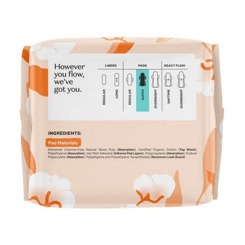 The Honey Pot, Organic Top Sheet Super Non Herbal Menstrual Pads, 16 Count