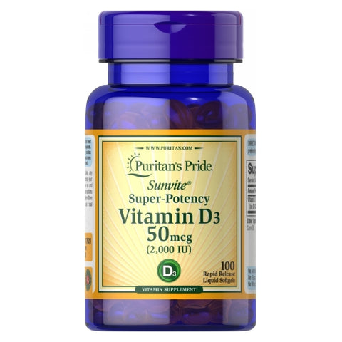 Vitamin D3 50 mcg (2000 IU) 100 Softgels by Puritan's Pride