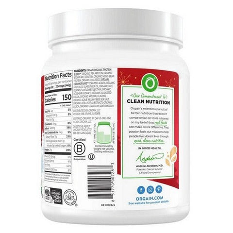 Orgain, Organic Plant Based Protein Powder Creamy Chocolate Fudge, Peppermint Hot Cocoa 1.02 Lb Orgain