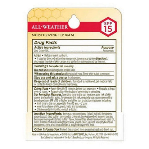 Burts Bees, All Weather SPF 15 Lip Balm, 0.15 Oz Burts Bees