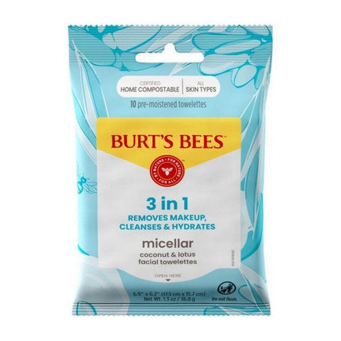 Burts Bees, Micellar Coconut Lotus Makeup Removing Towelettes, 10 Count
