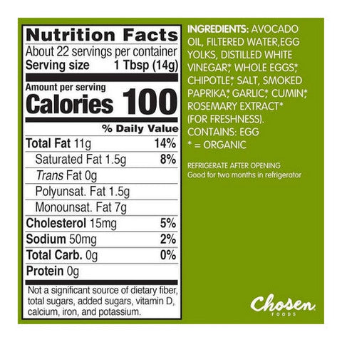Chosen Foods, Chipotle Avocado Oil Mayo Squeeze, 11.25 Oz Chosen Foods