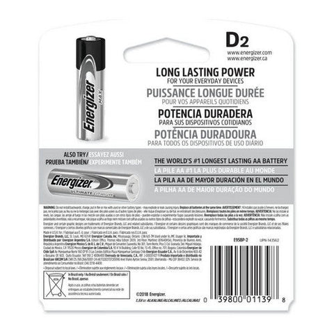 Energizer, Max Alkaline Batteries D, 2 Each Energizer