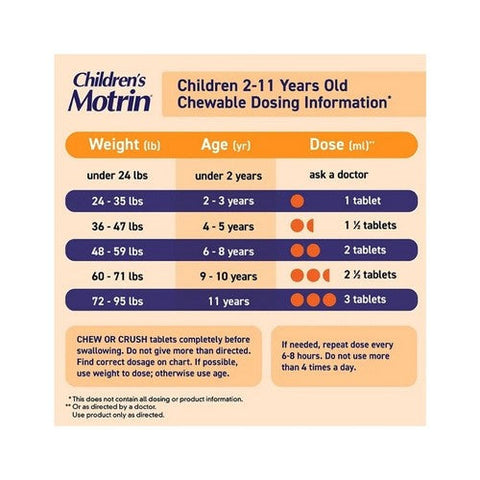 Motrin, Children'S Ibuprofen Chewable Tablets Grape, 100 Mg, 24 Tablets Motrin