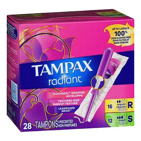 Tampax, Pocket Radiant Compact Tampons Duopack Unscented, 28 Each Tampax