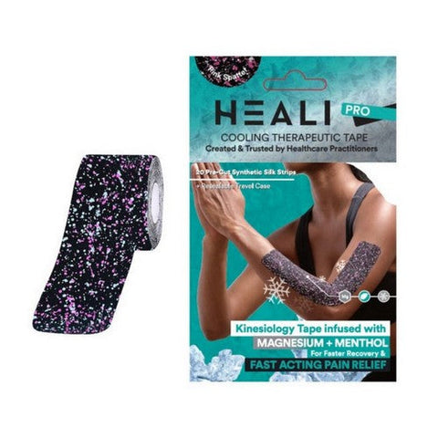 Heali, Precut Synthetic Silk Kinesiology Tape For Athletes With Magnesium And Menthol Pink Splatter, 20 Strips Heali