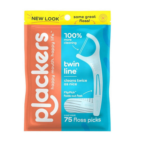 Plackers, Twin Line Dental Flossers Cool Mint, 75 Count Plackers
