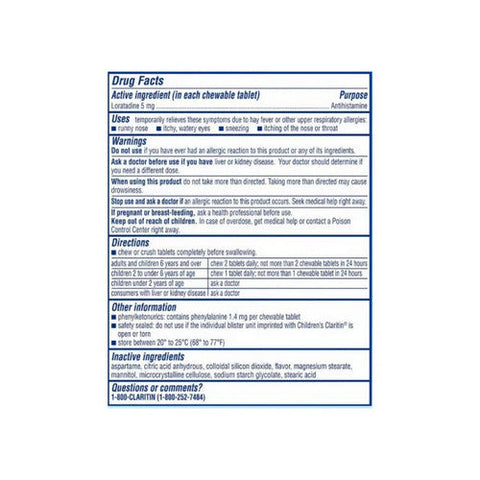 Claritin, Childrens 24 Hour Allergy Chewable Tablets Grape Flavored, 20 Tablets