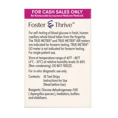 Foster And Thrive, True Metrix Self Monitoring Blood Glucose Test Strips, 30 Count