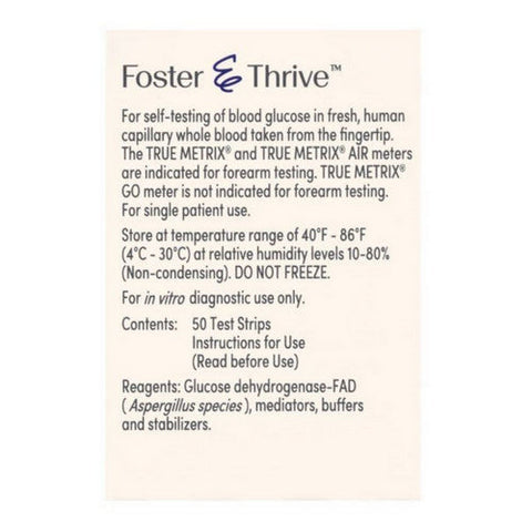 Foster And Thrive, True Metrix Self Monitoring Blood Glucose Test Strips, 50 Count