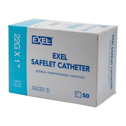 Exel, Disposable Safelet IV Catheters 22G X 1, 50 Count Exel