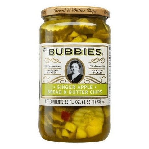 Bubbies, Snacking Pickles Ginger Apple Bread And Butter Chips, 25 Oz (Case Of 6) Bubbies