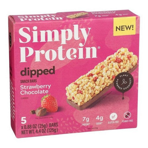 Simply Protein, Dipped Snack Bars Strawberry Chocolate, 0.88 Oz X 5 Count (Case Of 6) Simply Protein