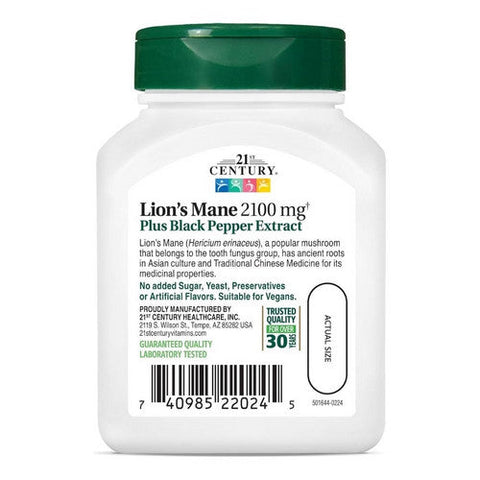 21st Century, Lion's Mane Plus Black Pepper Extract, 2100 Mg, 60 Count 21st Century