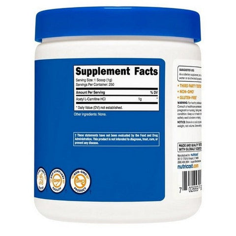 Nutricost, Acetyl L-Carnitine Powder, 250 Grams Nutricost