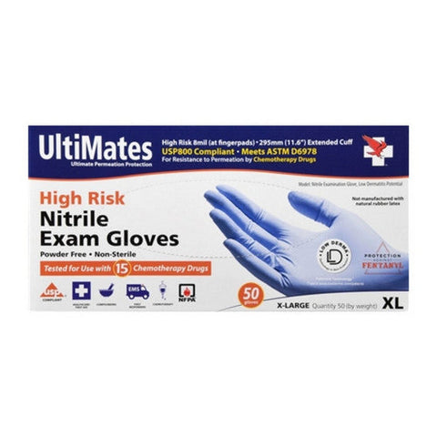 Ultimates, High Risk Nitrile Exam Gloves Extended Cuff X-Large, 50 Count Ultimates